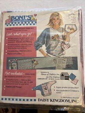 Vintage Boni's Bunnies & Bears Daisy Kingdom Women's Oversize Shirt Kit 5103